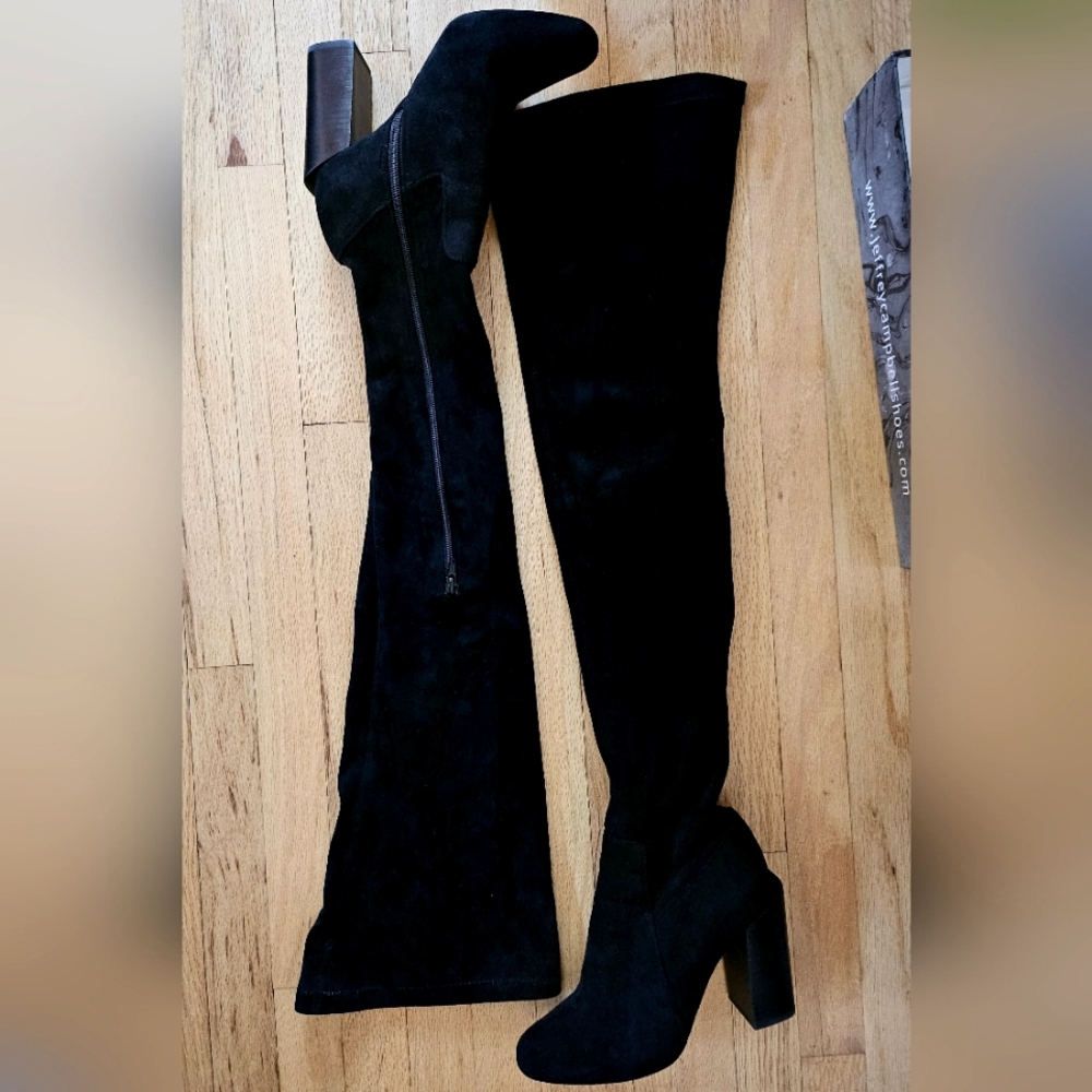 Jeffrey Campbell Perouze Thigh High Boots - Black Suede - Size 6.5